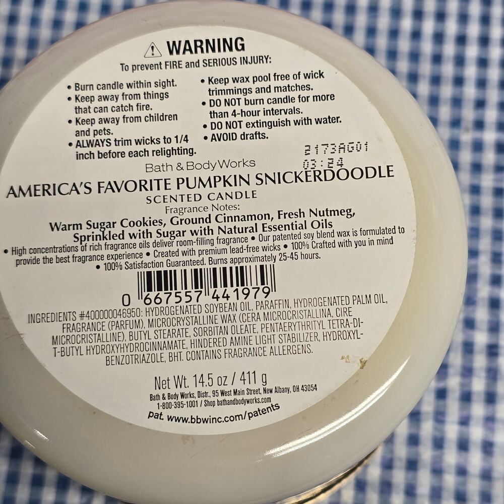 BBW America's Favorite Pumpkin Snickerdoodle Large 3 Wick Candle Home Fragrance - Picture 2 of 2